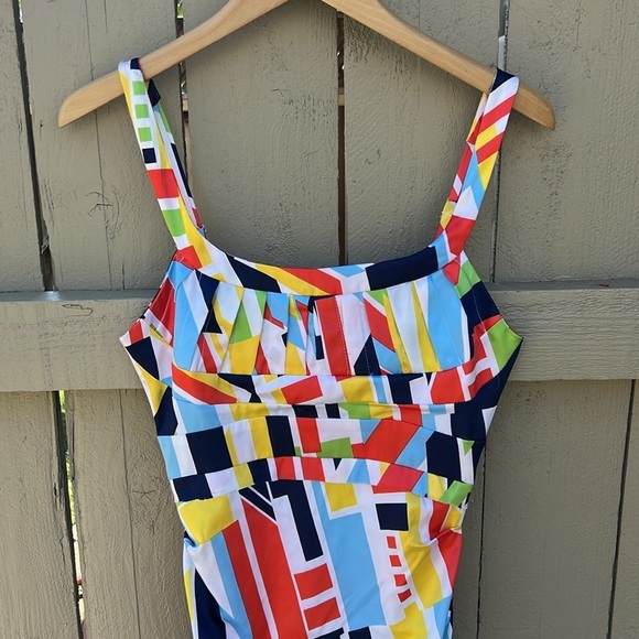 NWT Rubber Ducky Productions Geometric Print Bodycon Dress Wedding Guest Party S - Picture 2 of 7